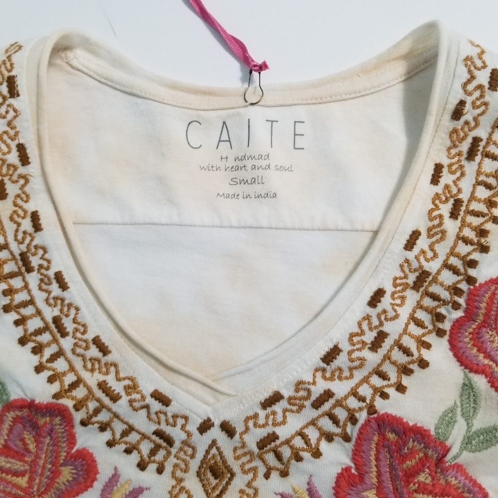 CAITE Dawson Embroidered Boho Tan Tie Dye Shirt Women's Size Small - Picture 3 of 14